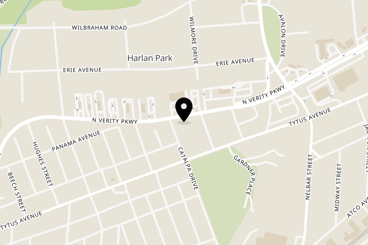 Map showing the location of Bourbon's Kitchen Middletown on 2231 N Verity Pkwy in Middletown